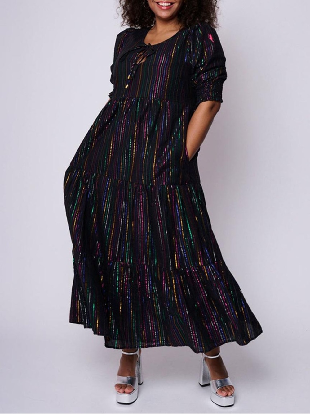 SCAMP & DUDE Black Rainbow Lurex Maxi Dress